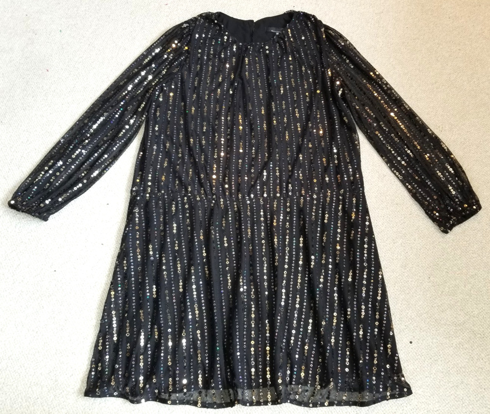 Womens Dress-WHITE HOUSE BLACK MARKET-black 'Blouson Sequin' mini Party-XL
